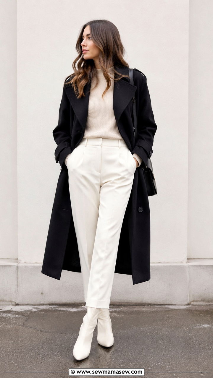 Black Trench Coat With White Ankle Boots - 30 Long trench coat outfit ideas with boots