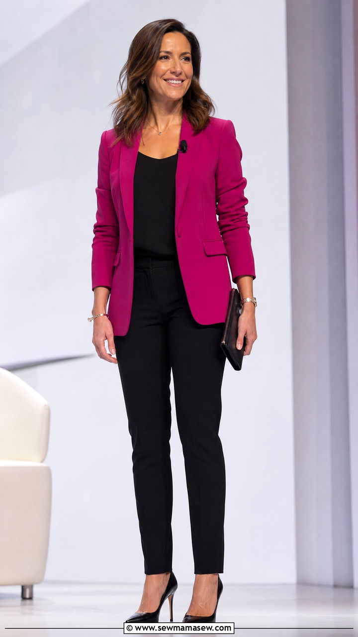 Black Trousers with a Pop of Color Blazer - 25 Keynote speaker outfit ideas