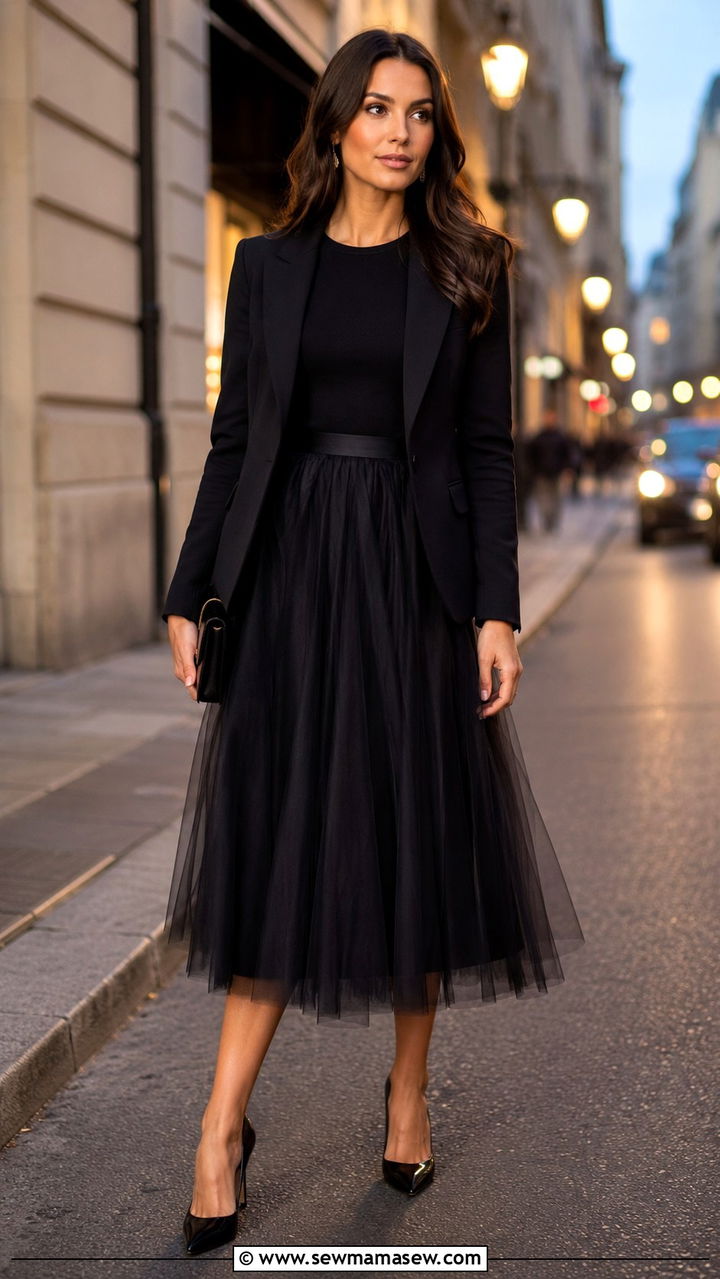 Black Tulle Skirt With Black Blazer - 20 Tulle skirt outfit ideas with a blazer