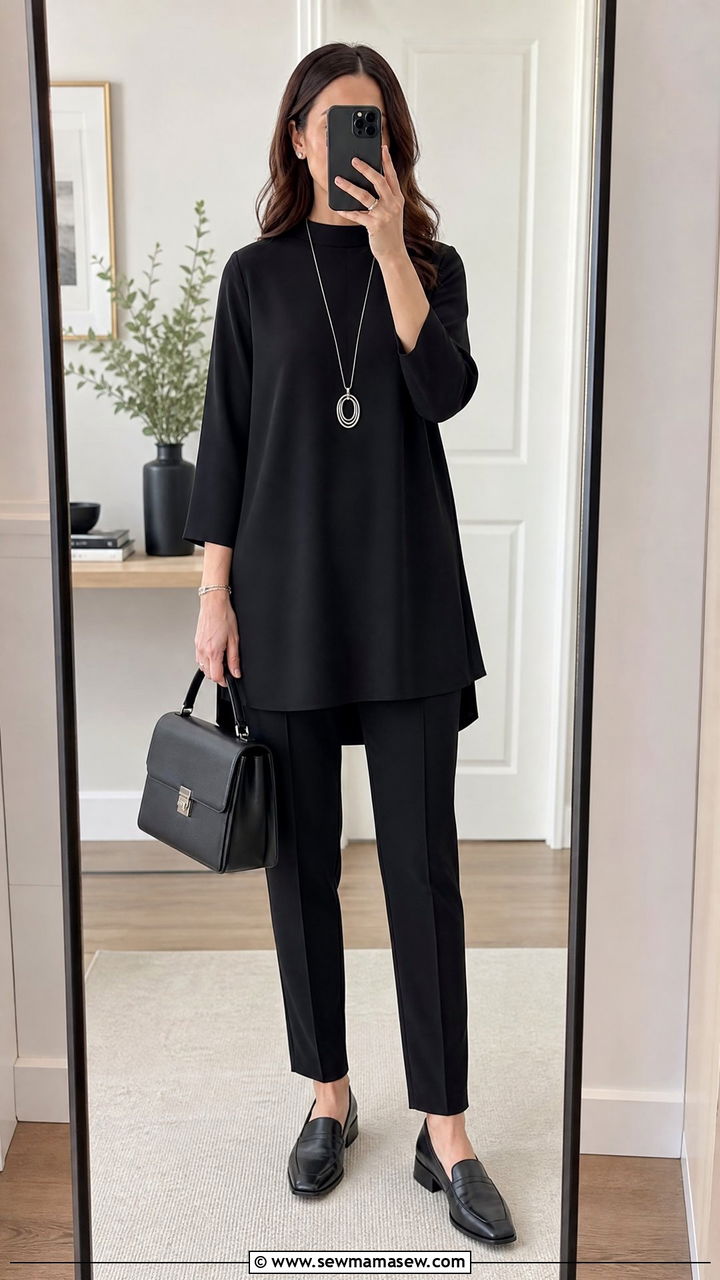 Black Tunic and Tailored Pants - 30 Memorial service outfit ideas