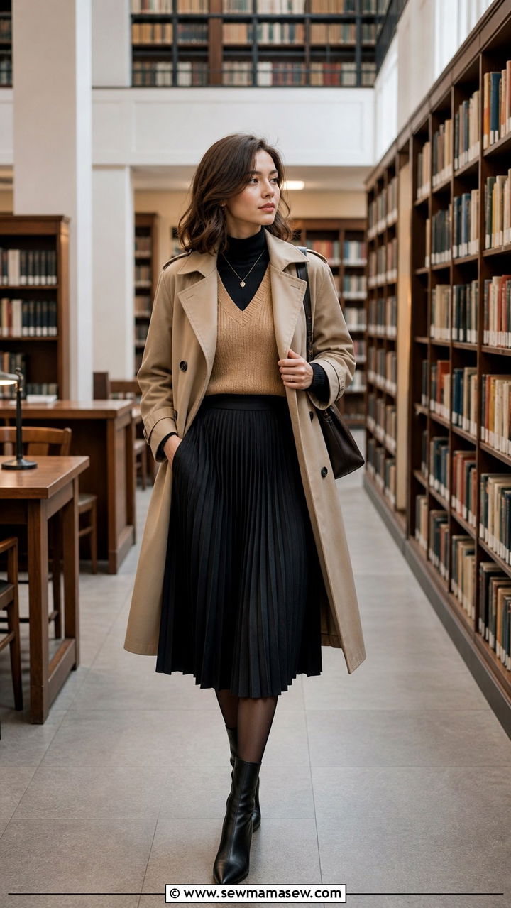 Black Turtleneck And Camel Knit Vest - 40 light academia outfits ideas