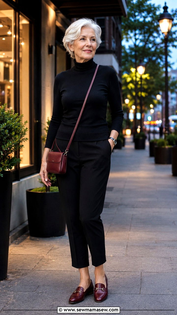 Black Turtleneck And Cropped Trousers Outfit - 30 Outfit ideas for women over 70