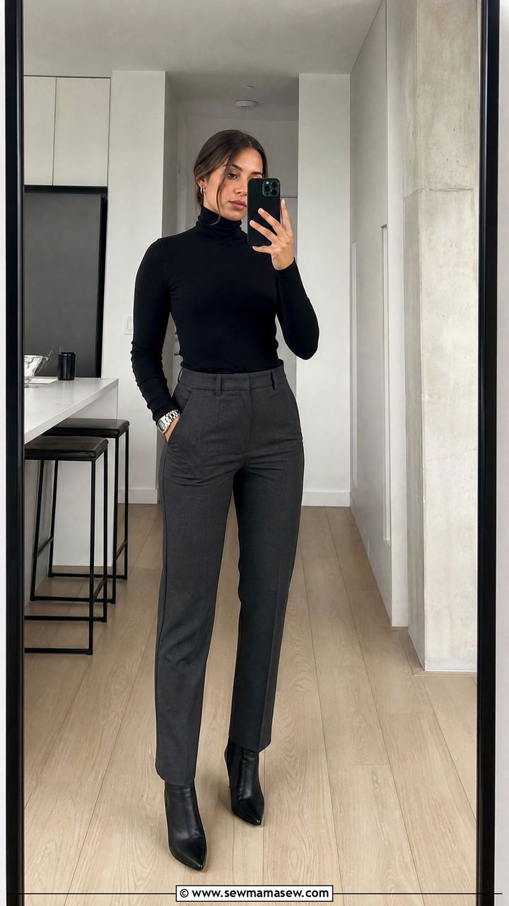 Black Turtleneck And Tailored Trousers - 35 Minimalist outfit ideas for work