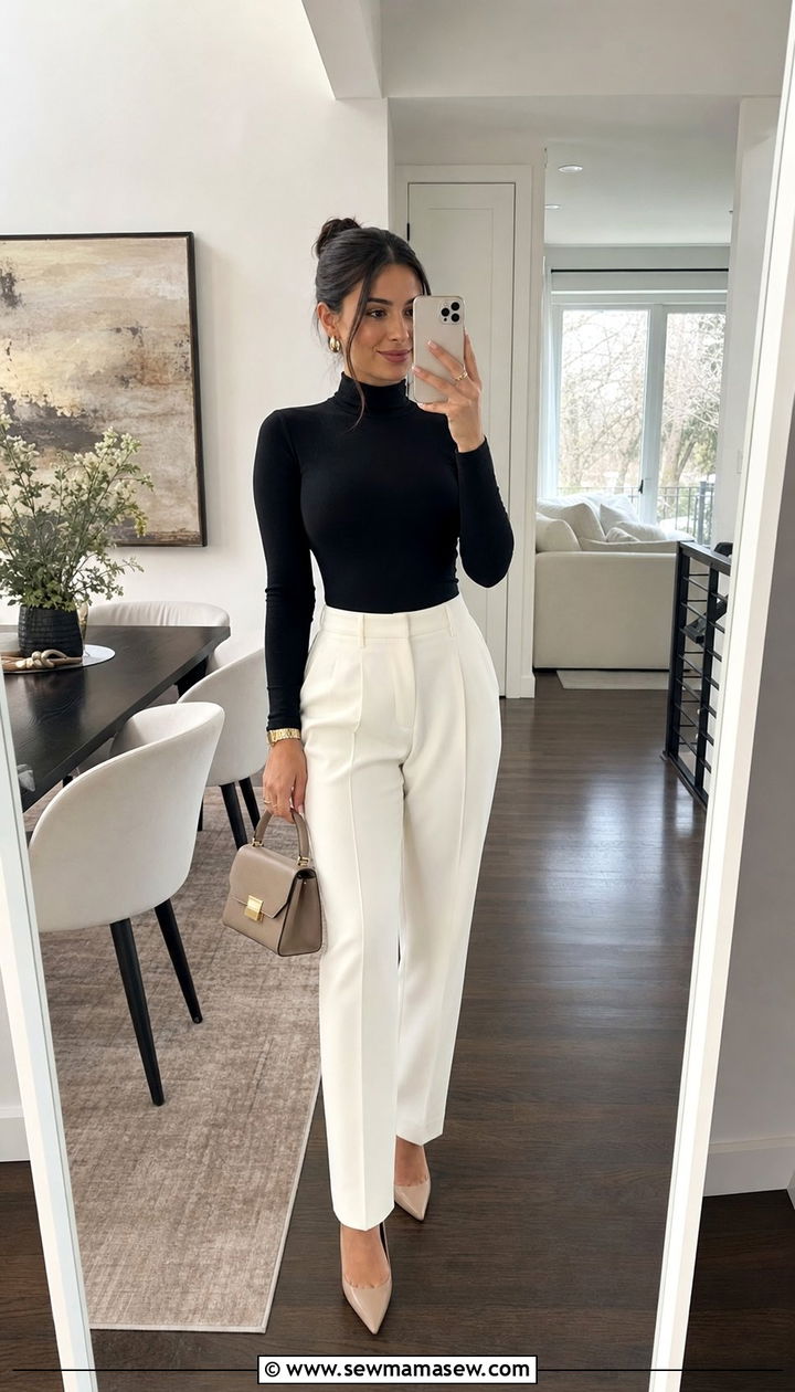 Black Turtleneck And White Trousers Brunch Petite - 35 Brunch outfits for petite women
