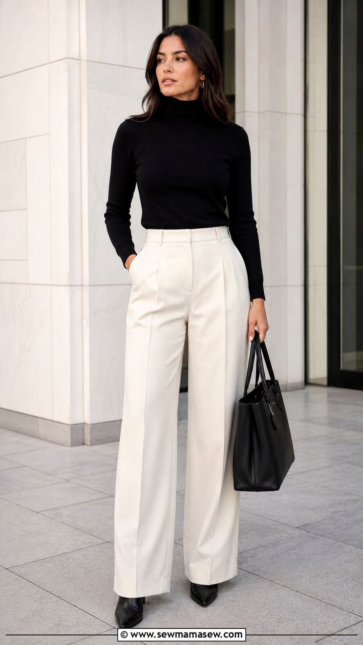 Black Turtleneck Sweater With Wide Leg Trousers - 25 Wide leg trousers outfit ideas with a sweater