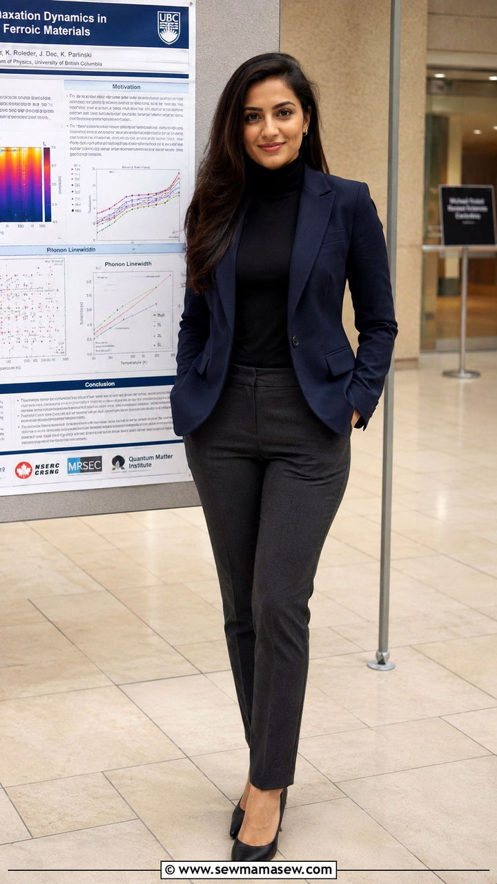 Black Turtleneck Under Navy Blazer With Charcoal Trousers - 25 Professor outfit ideas