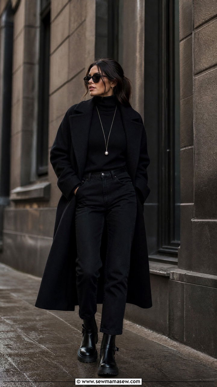 Black Turtleneck With Black Jeans and Chunky Biker Boots - 25 Caroline de Maigret outfit ideas