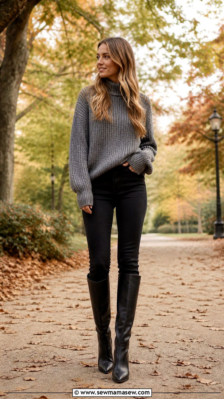 Black Turtleneck With Black Jeans and a Camel Coat - 40 casual black jeans outfits