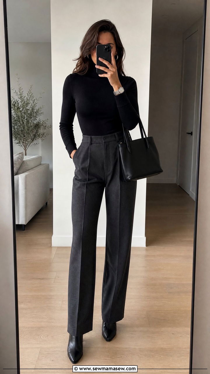 Black Turtleneck With Charcoal Tailored Trousers - 25 classy classy outfits