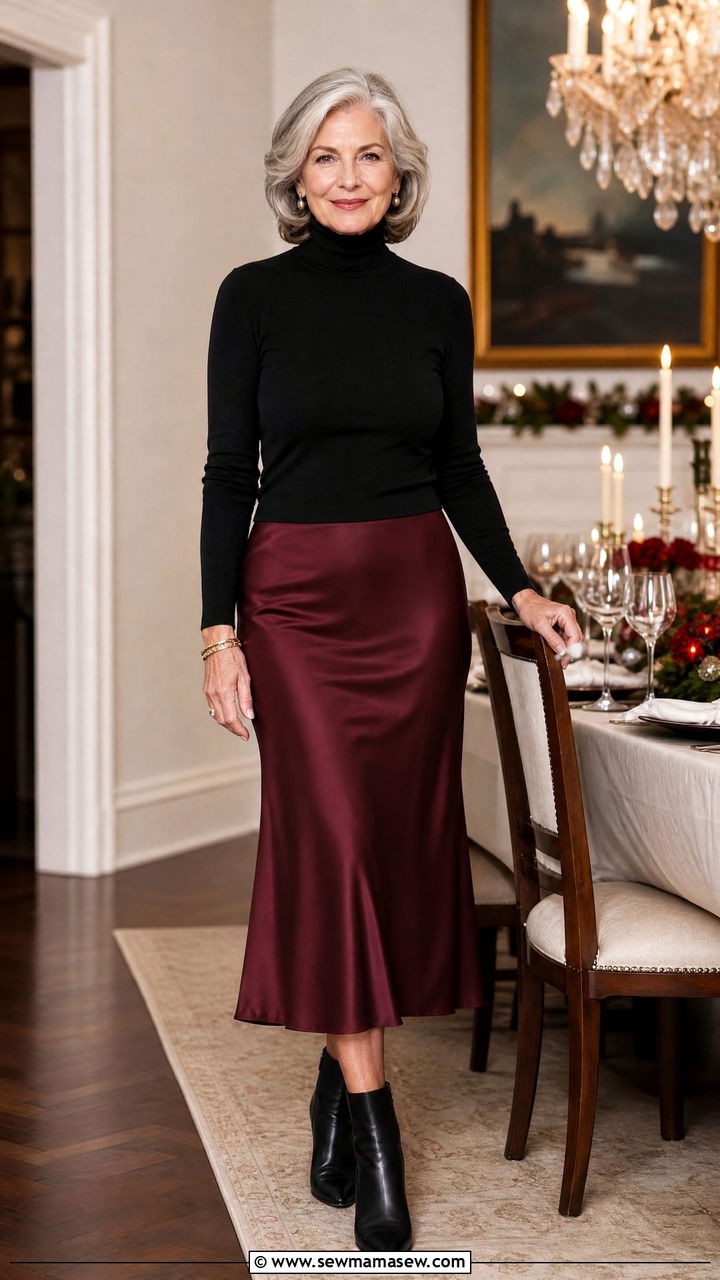 Black Turtleneck With Midi Skirt For Women Over 60 - 30 Going out outfit ideas women over 60
