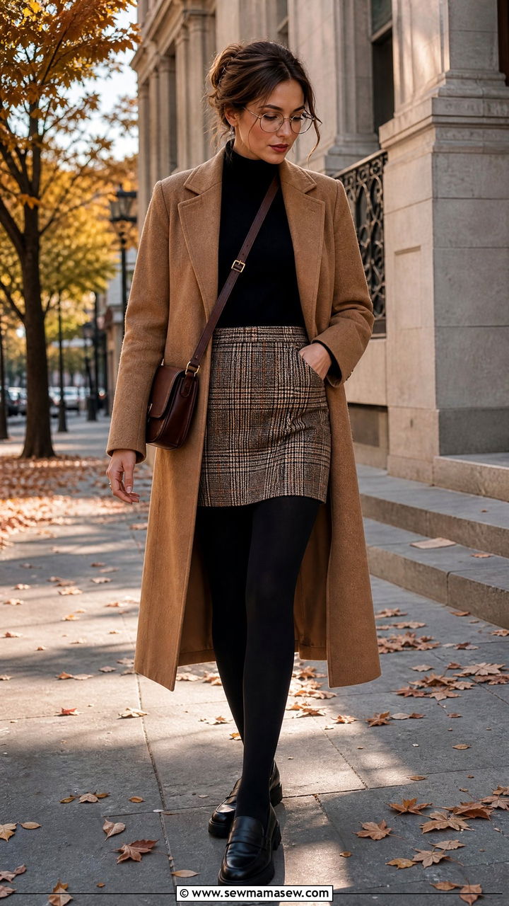 Black Turtleneck With Plaid Mini Skirt - 25 classy librarian core outfits