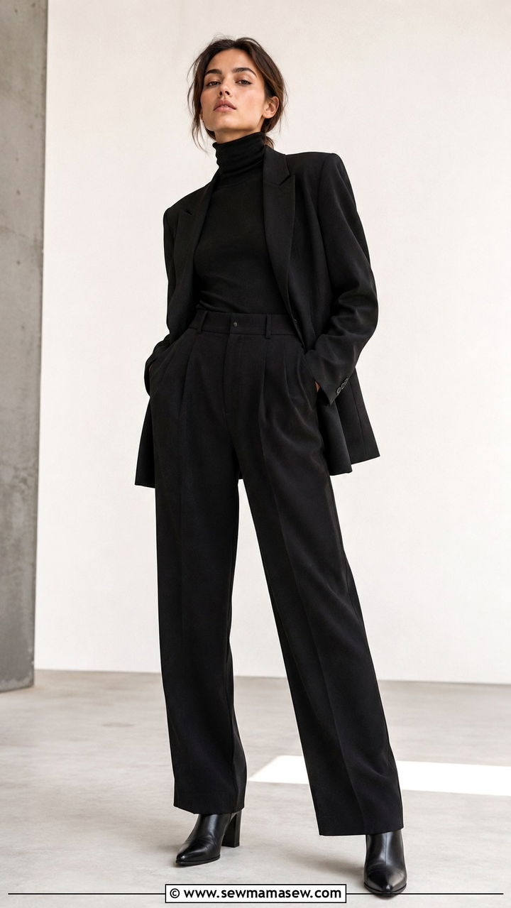 Black Turtleneck With Tailored Blazer - 25 Androgynous outfit ideas