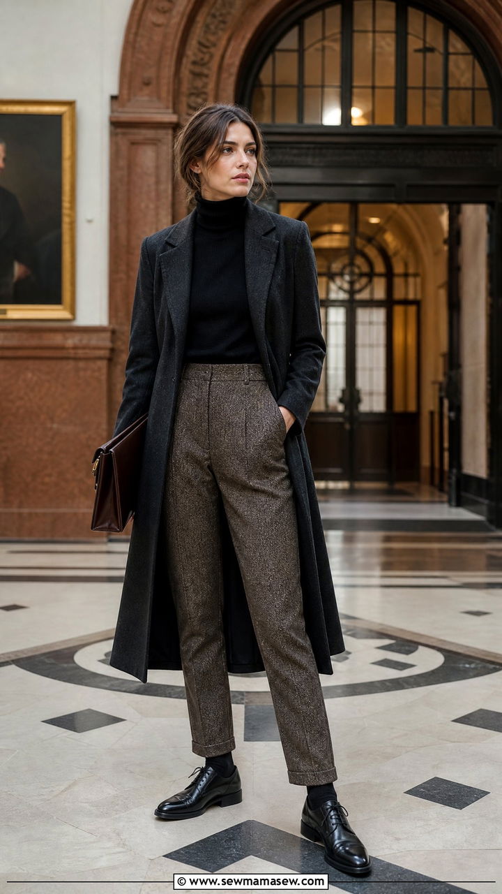 Black Turtleneck With Tweed Trousers Outfit - 30 Dark academia spring outfits