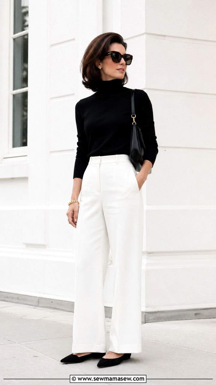 Black Turtleneck With White Trousers - 20 Old money outfit ideas Jackie Kennedy