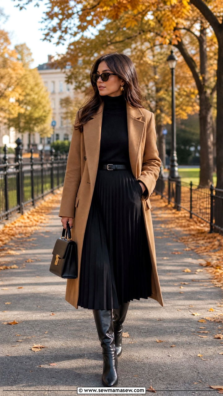 Black Turtleneck and Camel Coat Outfit - 30 elegant outfits ideas