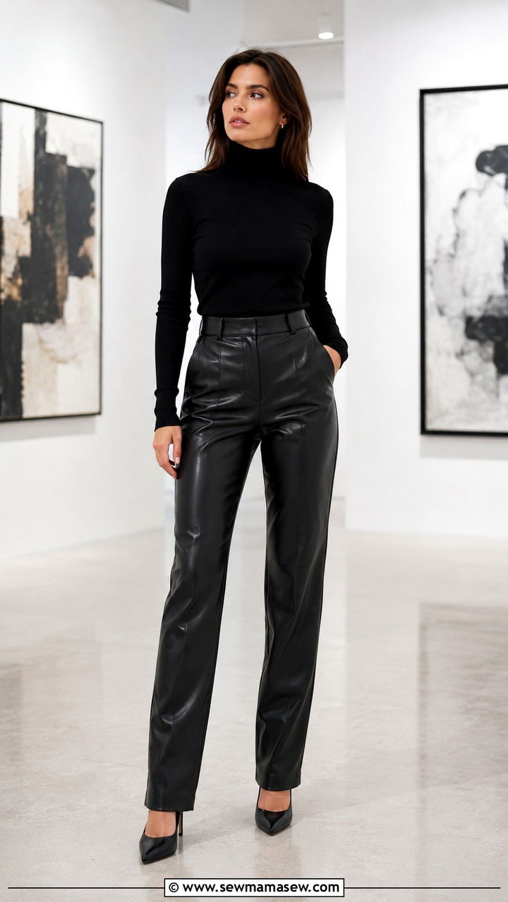 Black Turtleneck and Leather Trousers Outfit - 20 French girl outfit ideas Charlotte Gainsbourg