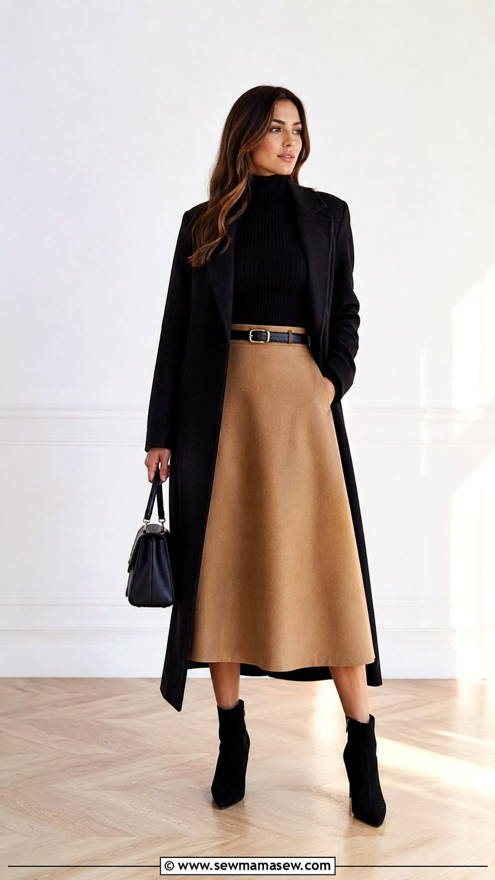 Black Turtleneck and Midi Skirt Work Outfit - 25 work outfits aesthetic