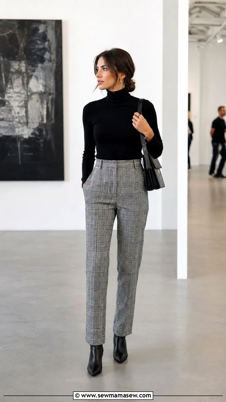 Black Turtleneck and Plaid Trousers Photographer Outfit - 25 Photographer outfit ideas