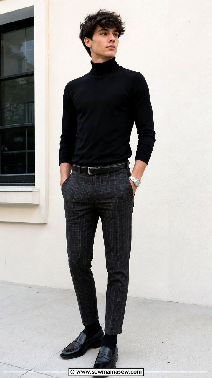 Black Turtleneck and Plaid Trousers - 20 Private school outfit ideas teens