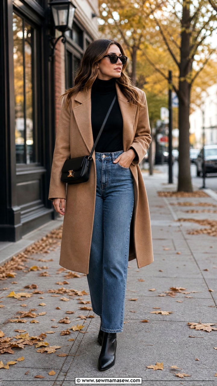 Black Turtleneck and Straight Leg Blue Jeans Outfit - 30 minimalist capsule wardrobe outfits