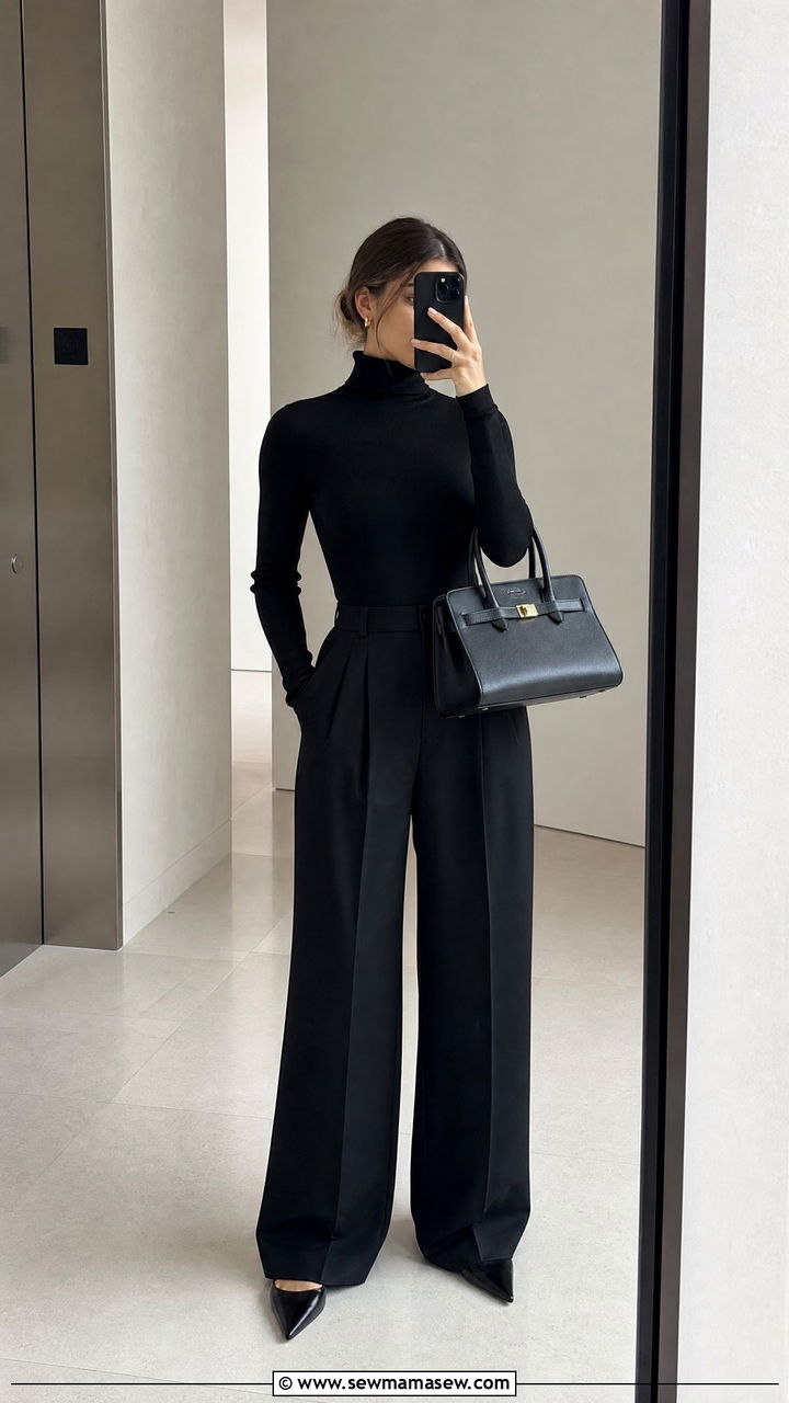 Black Turtleneck and Wide Leg Trousers Outfit - 25 casual Europe travel outfits