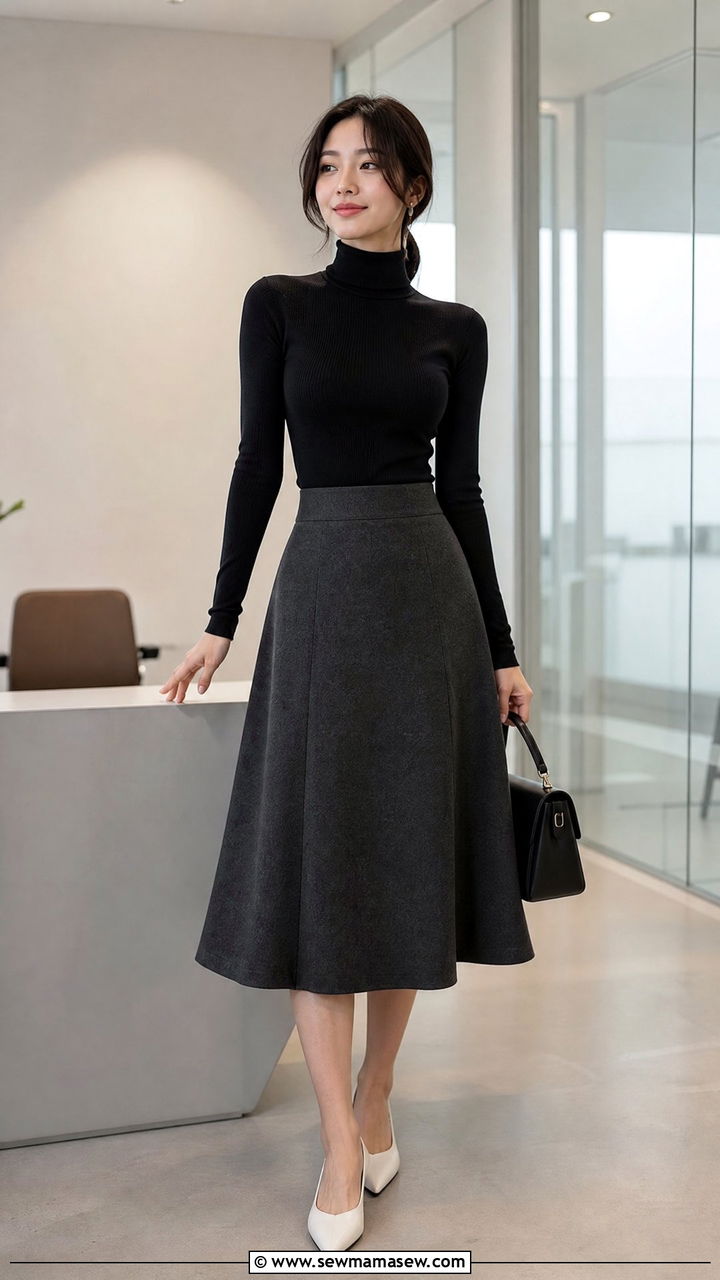 Black Turtleneck and Wool Skirt Outfit - 25 Quiet luxury outfit ideas petite