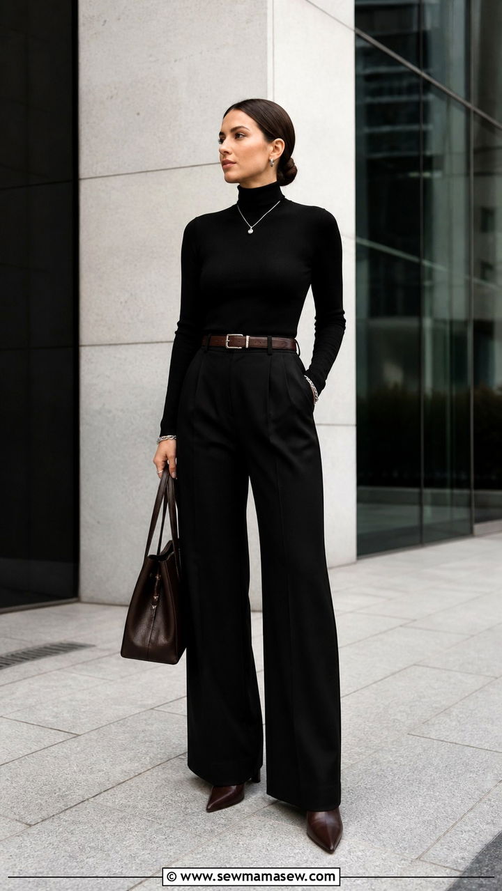 Black Turtleneck with Black Tailored Trousers - 40 clean girl outfits