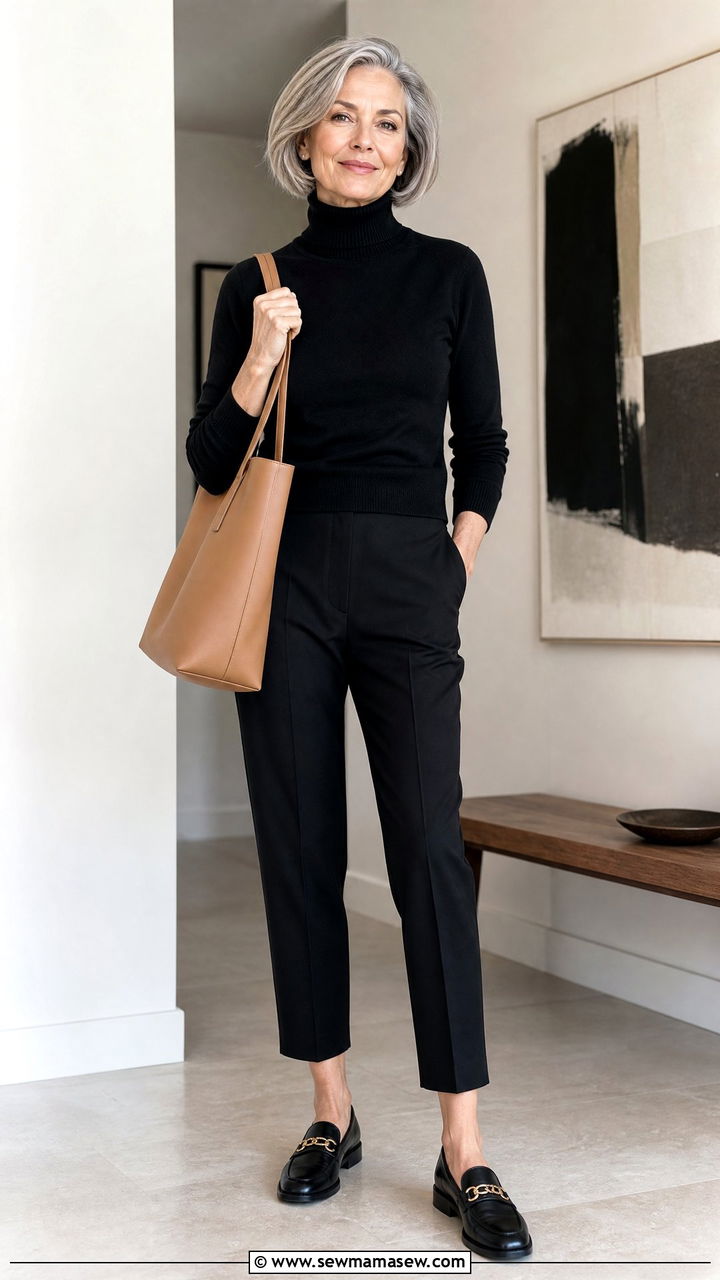Black Turtleneck with Cropped Trousers - 30 Elegant outfits for older women