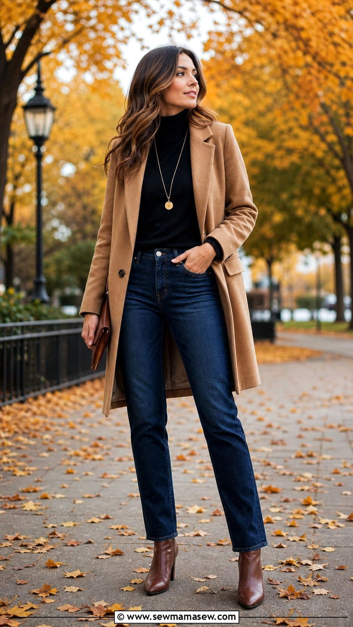 Black Turtleneck with Dark Wash Straight Leg Jeans - 25 straight leg jeans outfits for women over 40