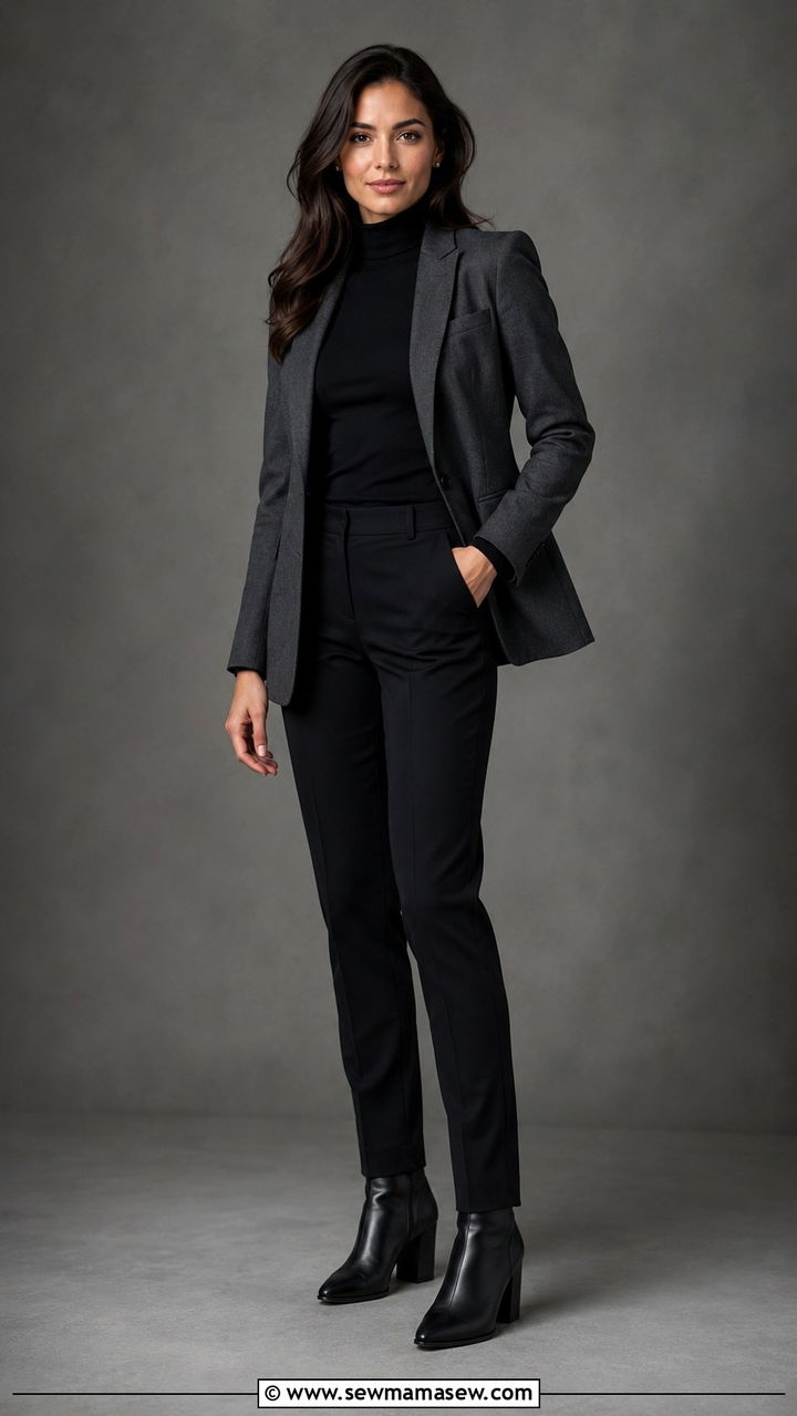 Black Turtleneck with Gray Blazer - 30 Professional headshot outfit ideas for women