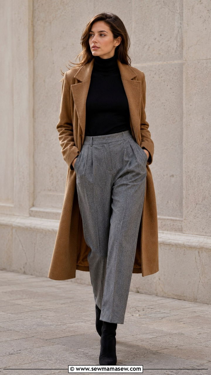Black Turtleneck with Gray Flannel Trousers Outfit - 25 Professional outfits for women 2026