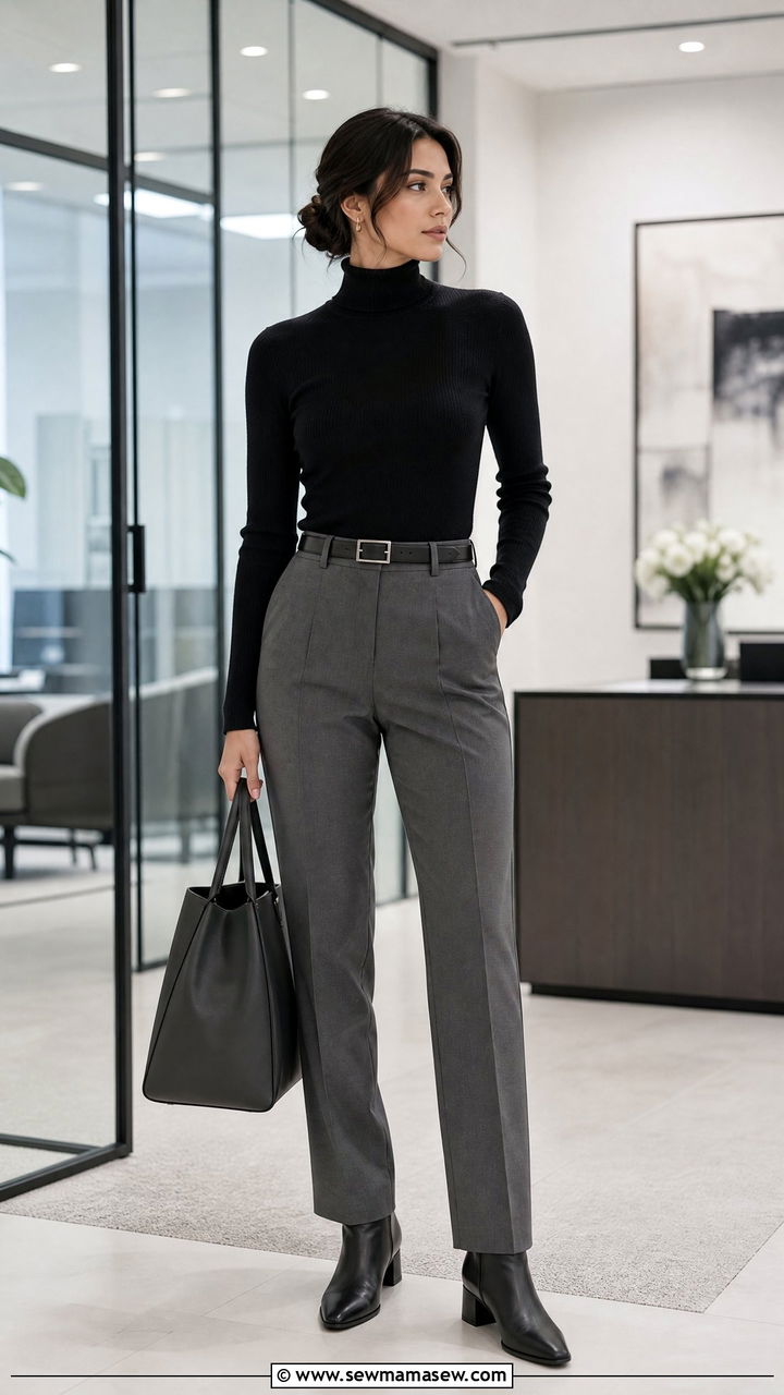 Black Turtleneck with Grey Tailored Trousers - 30 chic job interview outfits for women