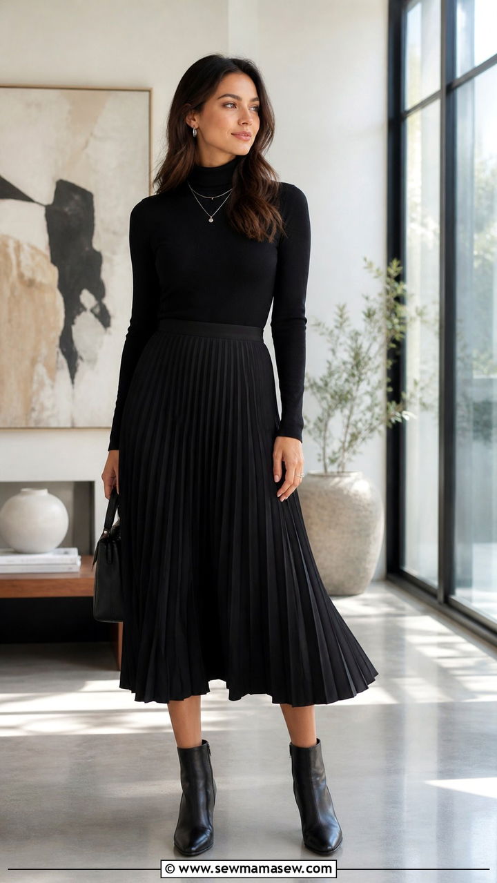 Black Turtleneck with Midi Skirt Outfit - 40 Classic outfit ideas