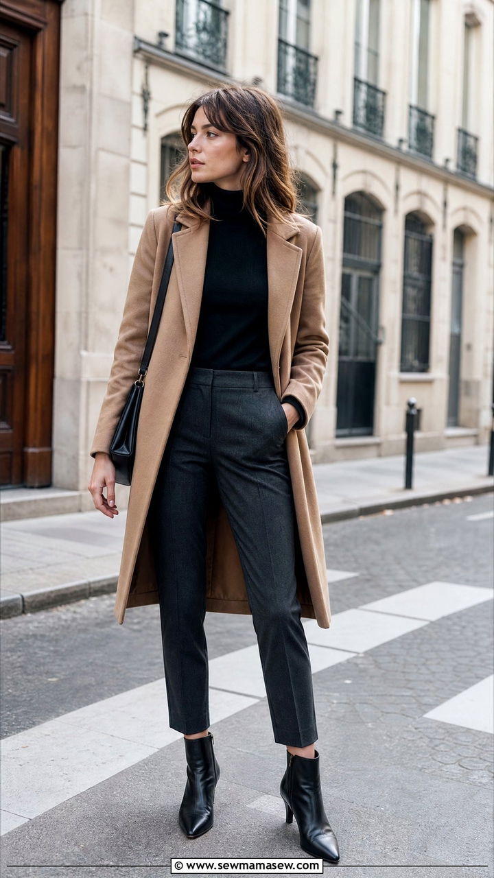 Black Turtleneck with Tailored Trousers and Ankle Boots - 30 French girl outfit ideas minimalist