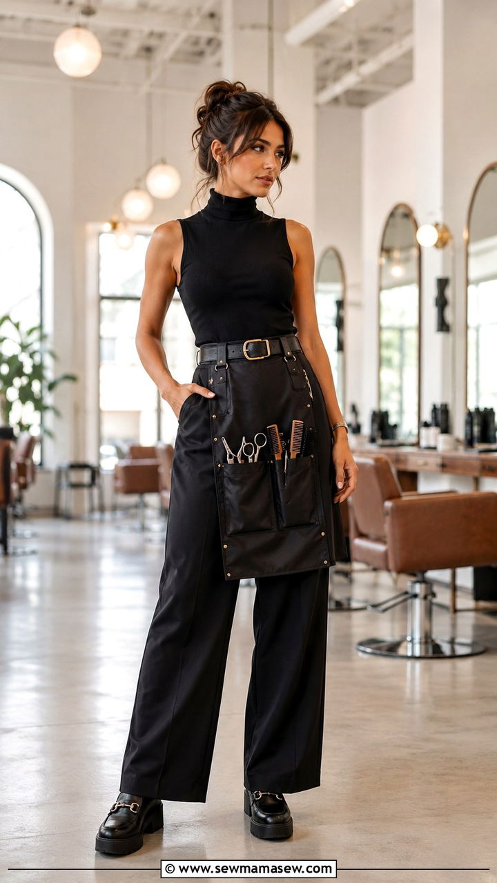 Black Turtleneck with Wide Leg Pants - 20 Hairstylist outfit ideas