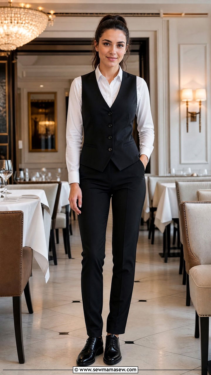 Black Vest White Shirt Waitress Uniform - 25 Waitress outfit ideas