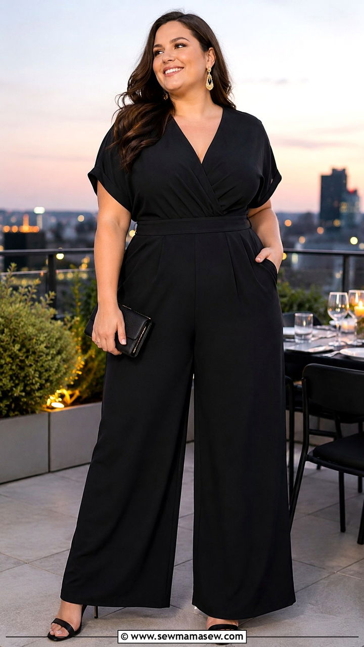 Black Wide Leg Jumpsuit With Heeled Sandals Outfit - 30 Minimalist outfit ideas plus size