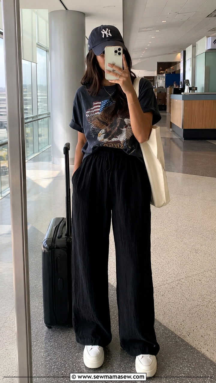 Black Wide Leg Linen Pants With Graphic Tee And Sneakers - 25 Wide leg linen pants outfit ideas with sneakers