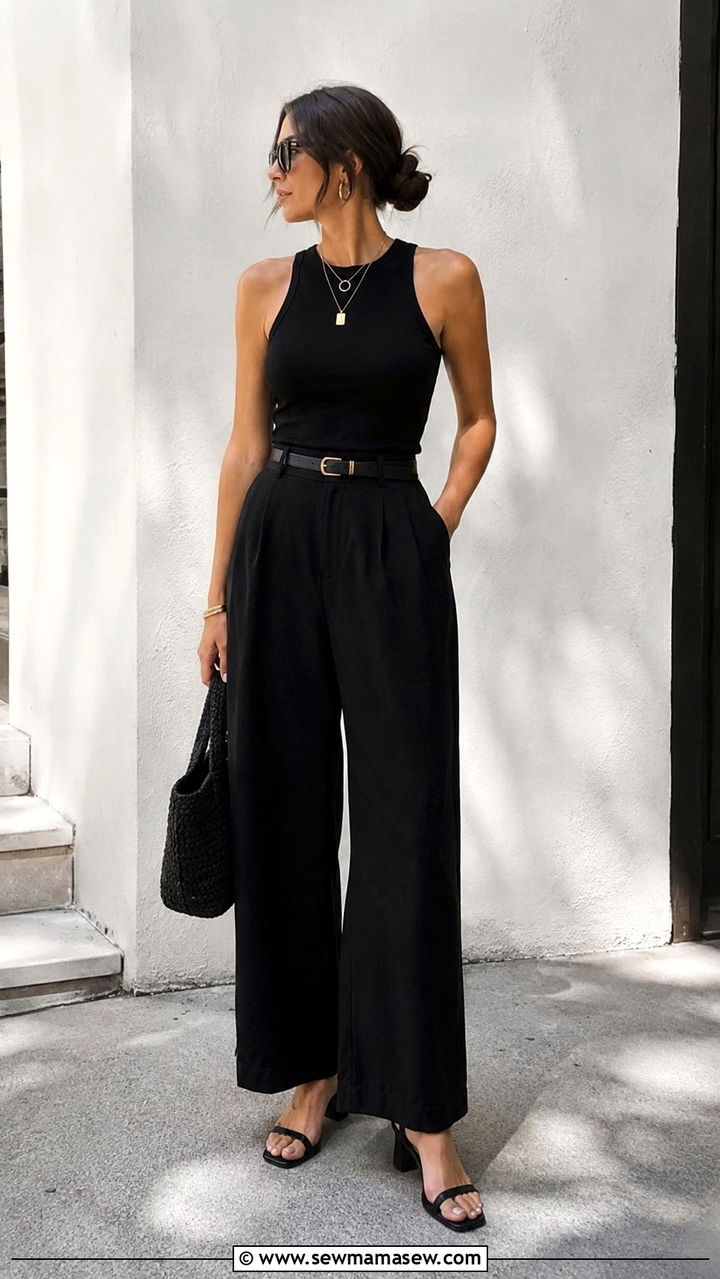 Black Wide Leg Pants All Black Monochrome Look - 25 Wide leg black pants outfit ideas for summer