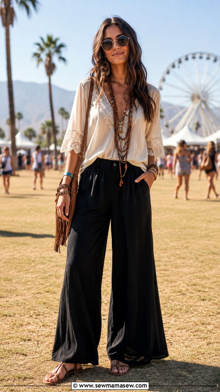 Black Wide Leg Pants Boho Summer Outfit - 25 Wide leg black pants outfit ideas for summer