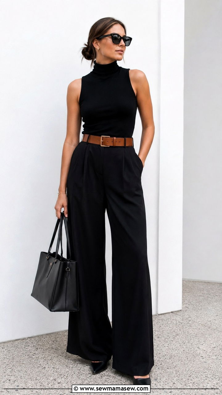 Black Wide Leg Pants With Black Turtleneck - 25 Wide leg black pants outfit ideas for summer