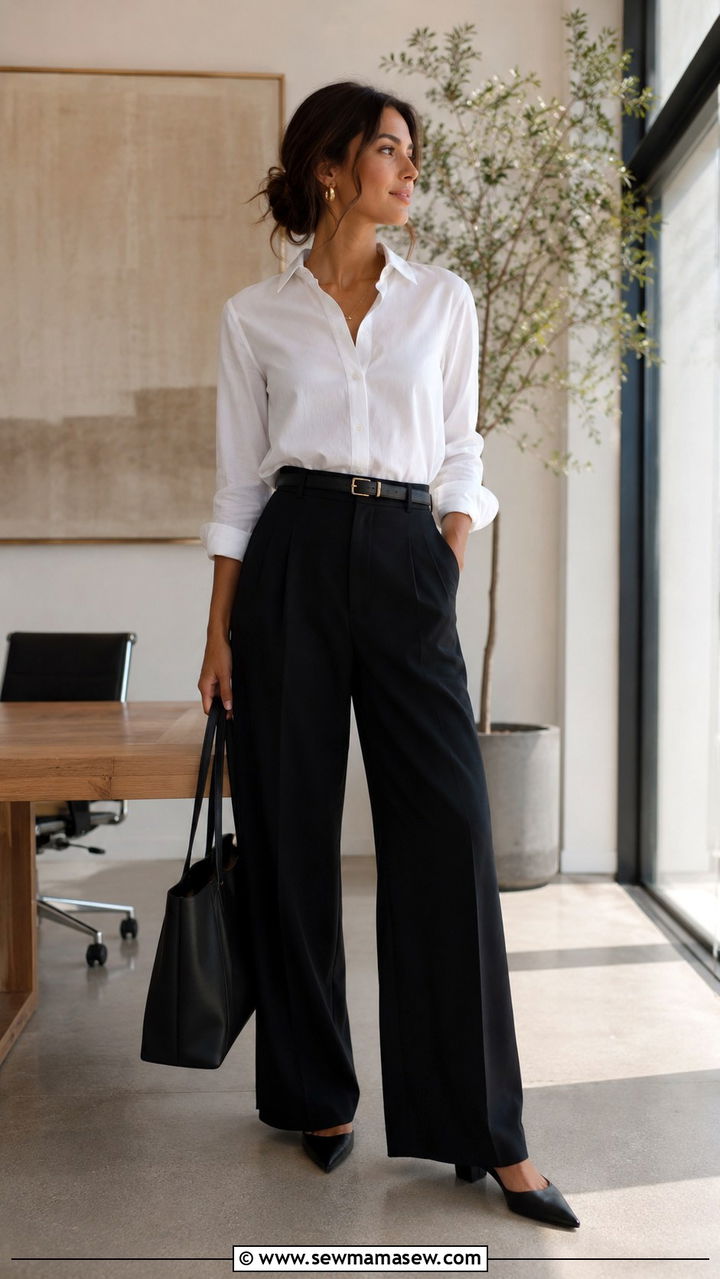 Black Wide Leg Pants With White Button Down Shirt - 25 Wide leg black pants outfit ideas for summer