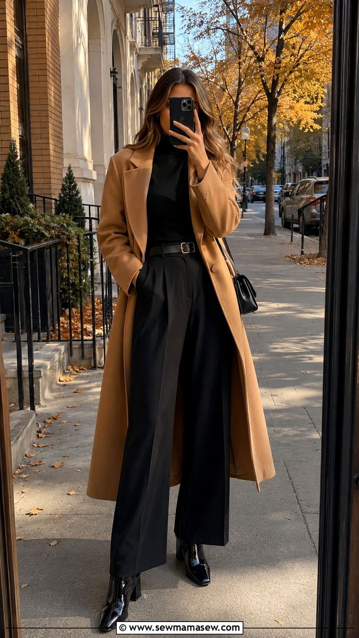 Black Wide Leg Trousers With Block Heels And Turtleneck - 25 Wide leg trousers outfit ideas with heels