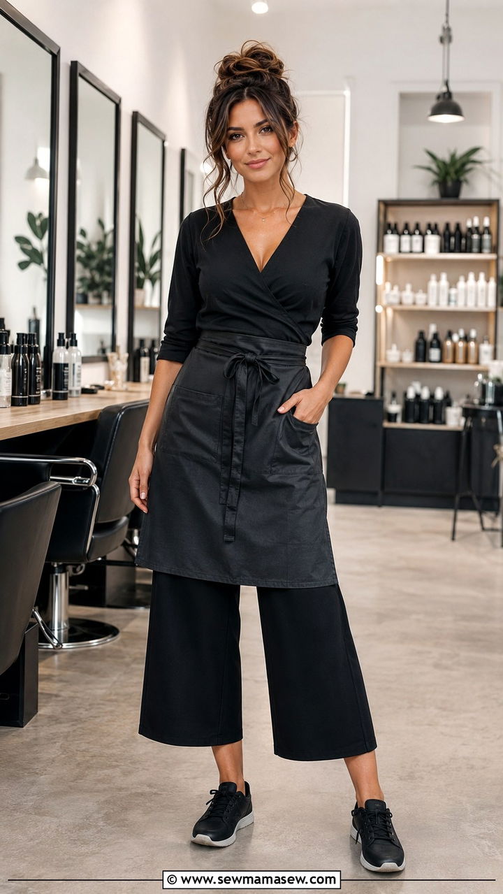 Black Wrap Top with Wide Leg Culottes - 20 Hairstylist outfit ideas