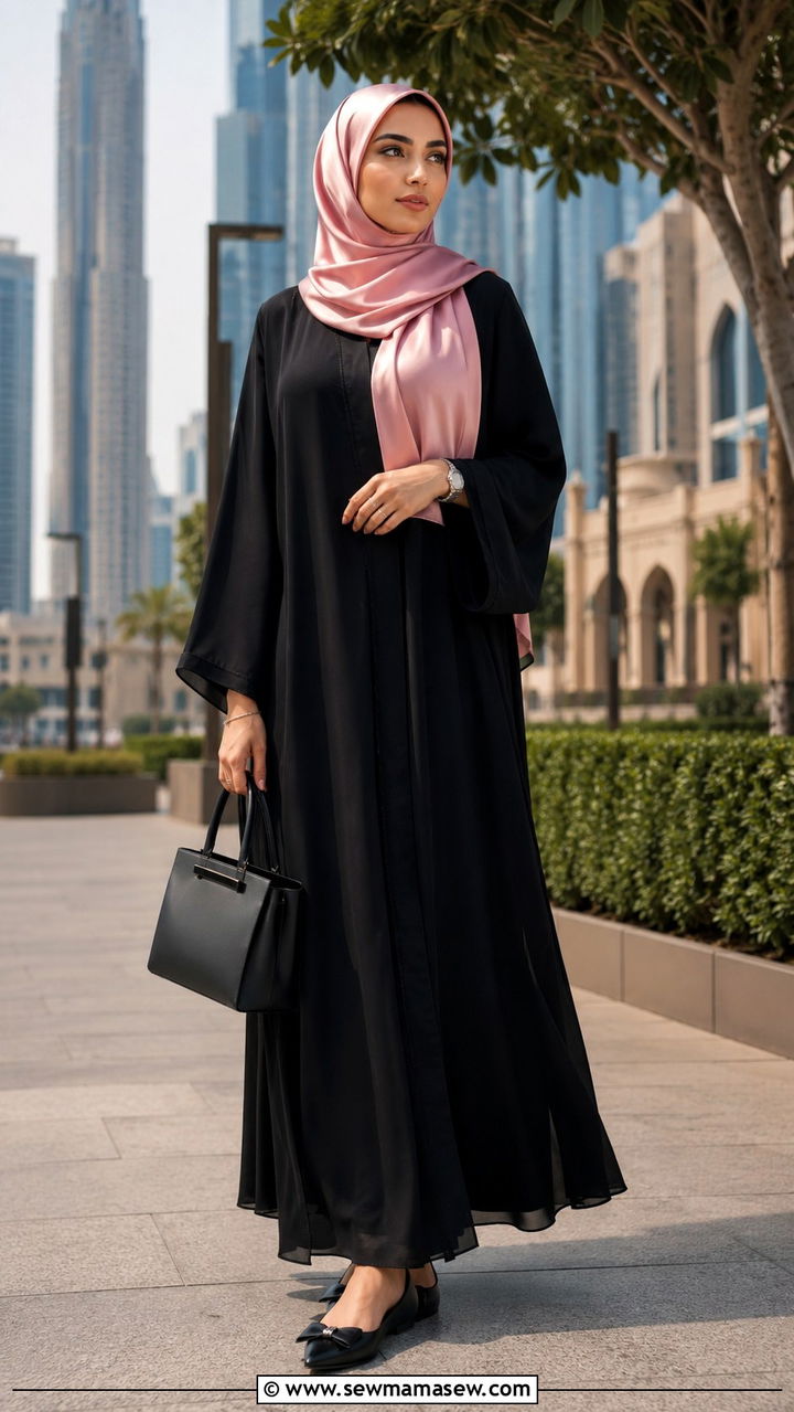 Black abaya with contrasting hijab - 30 hijab outfit ideas