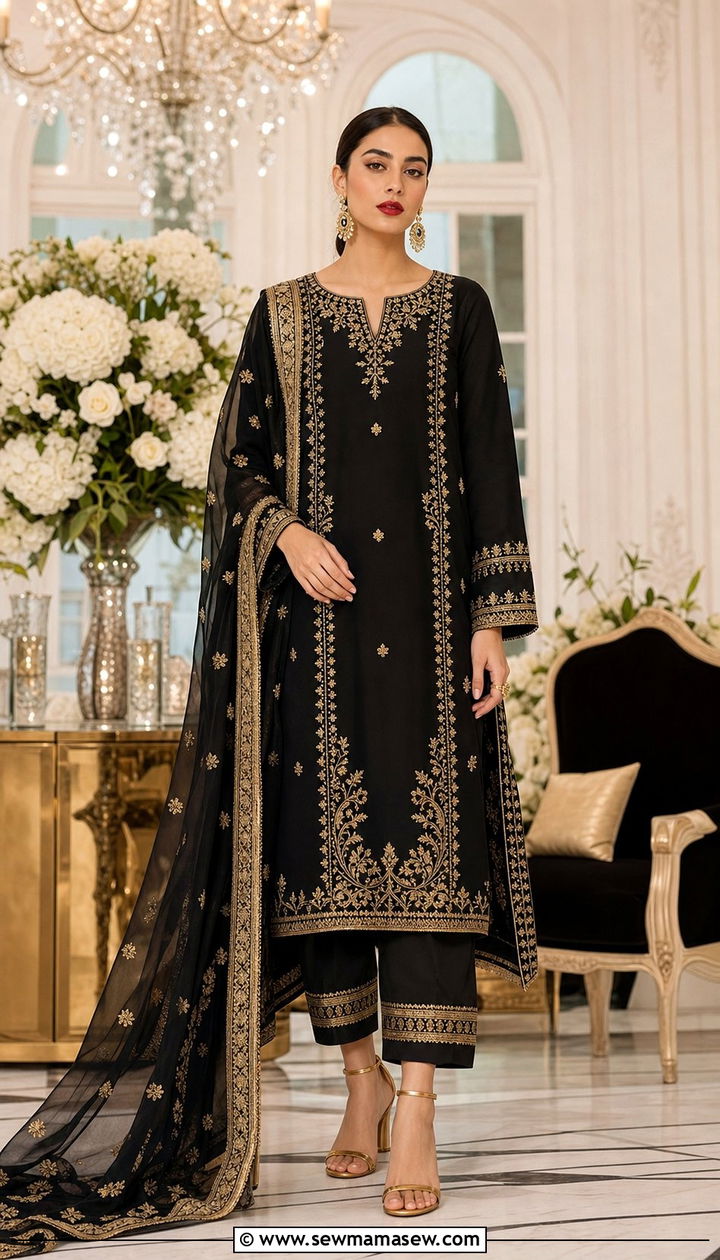 Black and Gold Embroidered Set - 25 Eid matching set outfit ideas