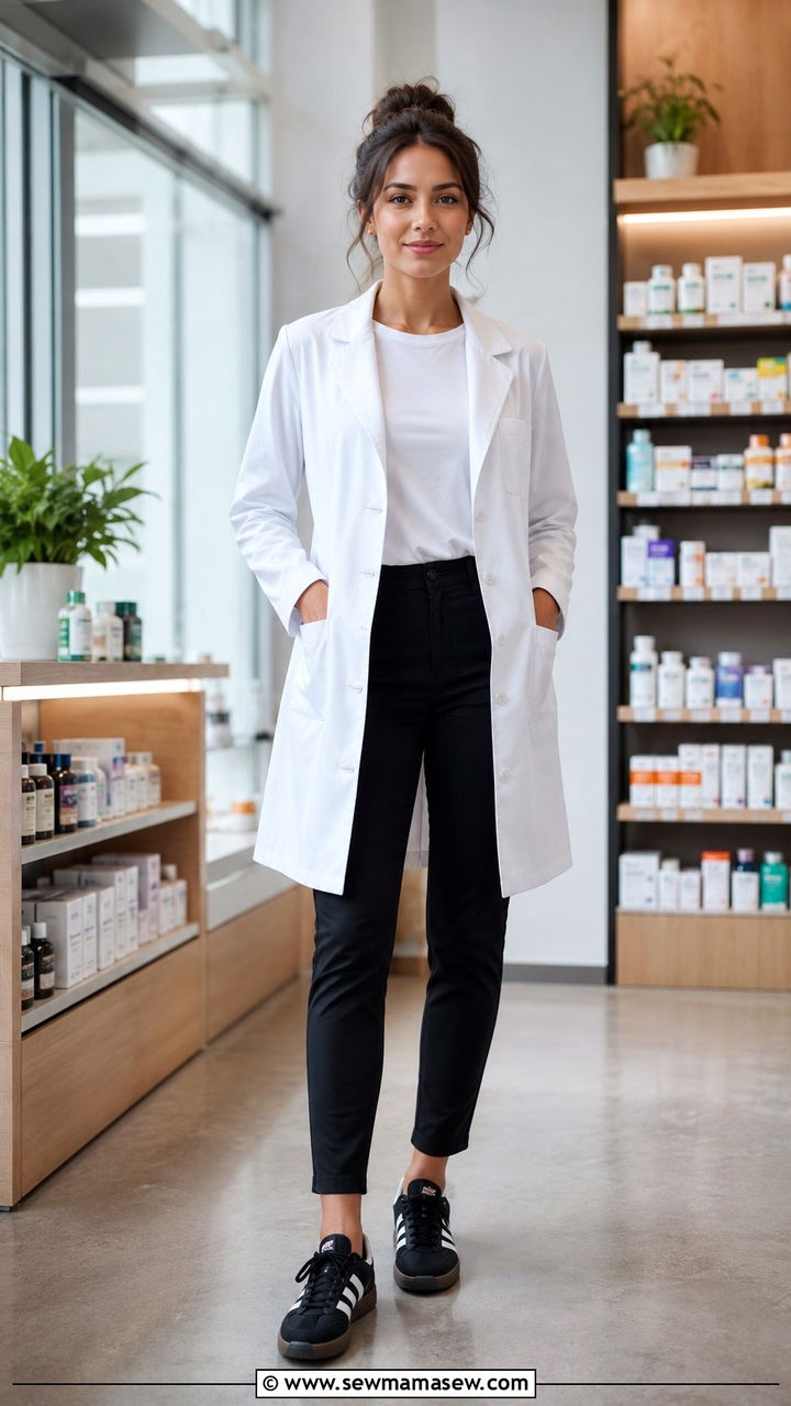 Black and White Pharmacist Outfit with Adidas Sambas - 25 Pharmacist outfit ideas