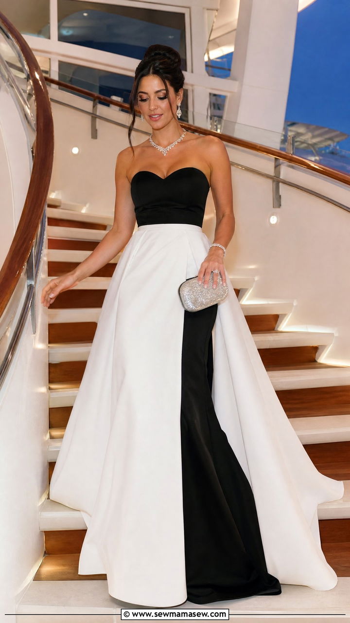 Black and White Strapless Ball Gown - 30 Cruise formal night outfit ideas