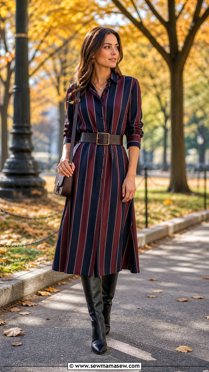 Black and white striped sweater with black coated jeans - 40 striped outfit ideas