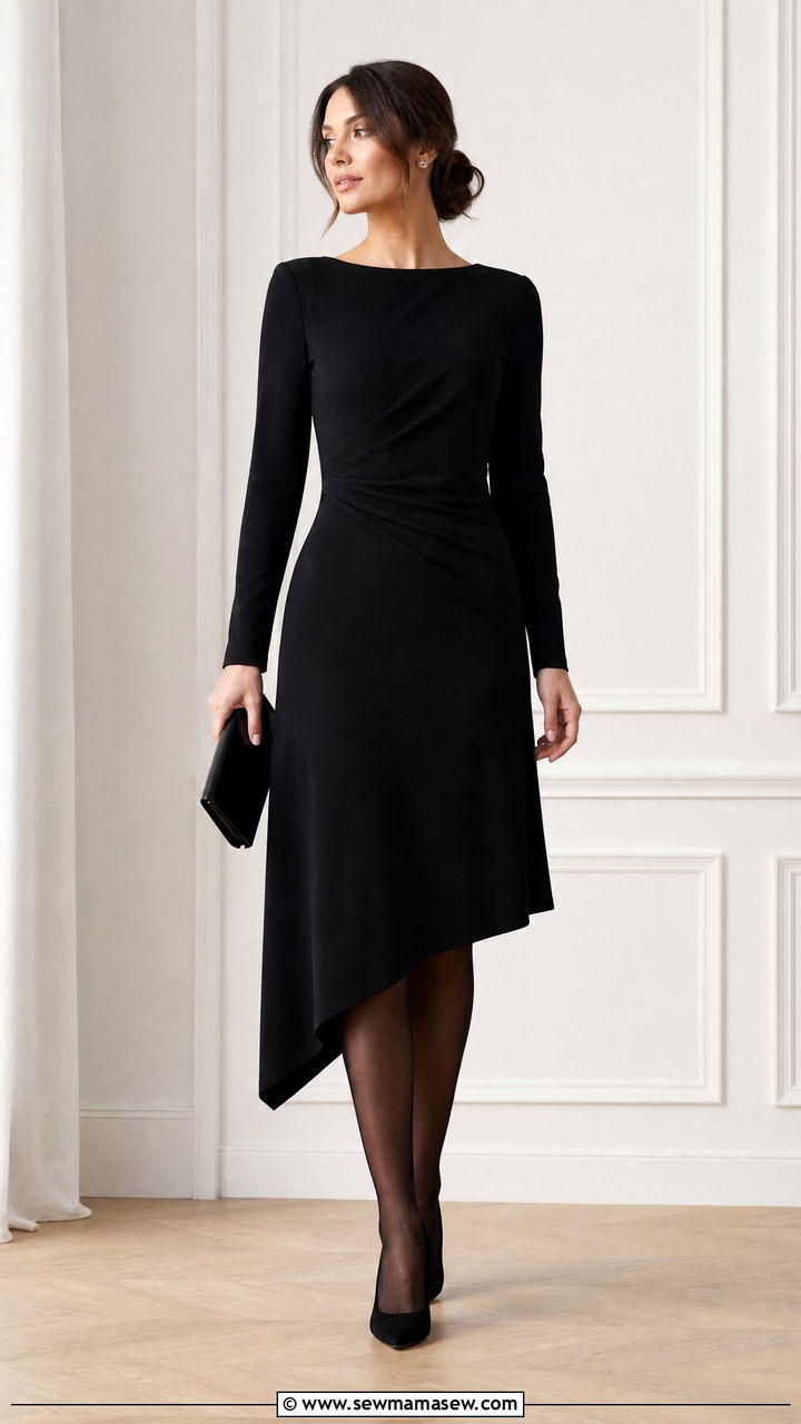 Black asymmetrical midi dress - 35 Funeral outfit ideas for women